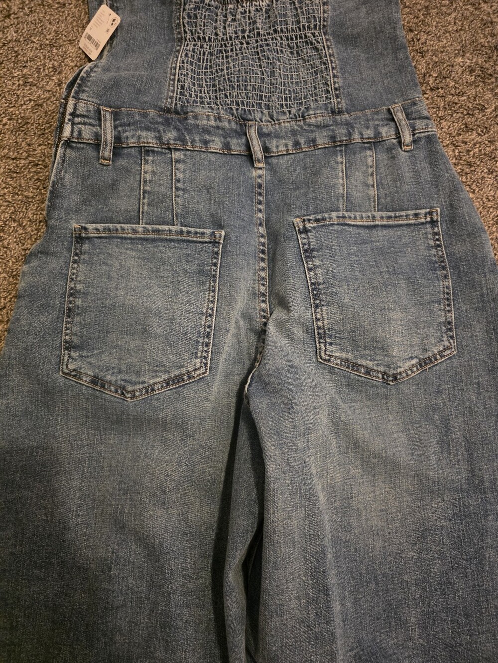 We The Free Free People Je Suis Pret Denim Strapless Barrel Leg Jumpsuit NWT M - Picture 15 of 16